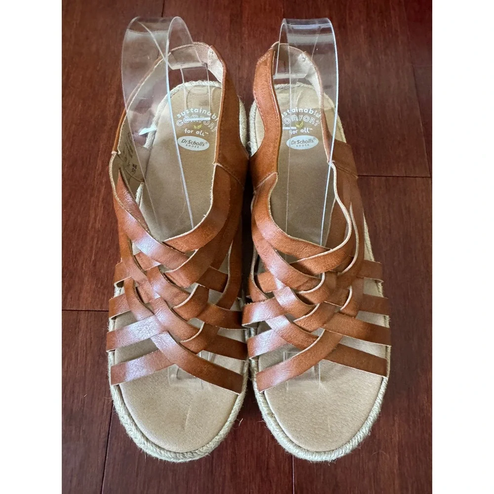 Dr. Scholls Off Site Womens 9M Brown Strappy Espadrille Platform Wedge Sandals